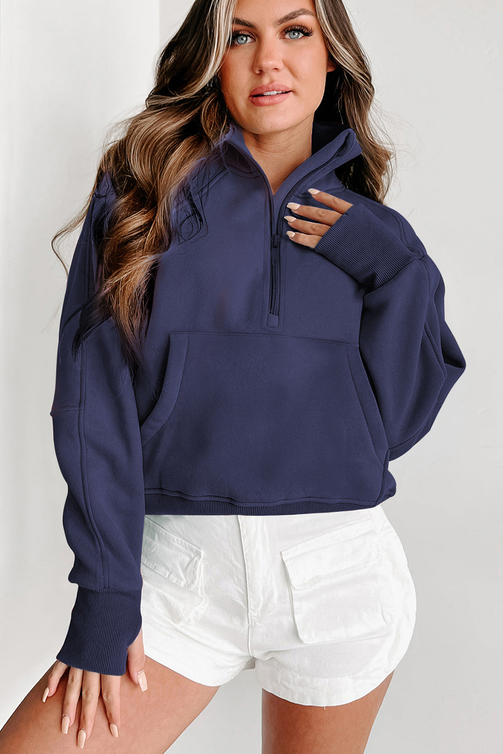 Elmwood Zip Up Stand Collar Ribbed Thumbhole Sleeve Sweatshirt