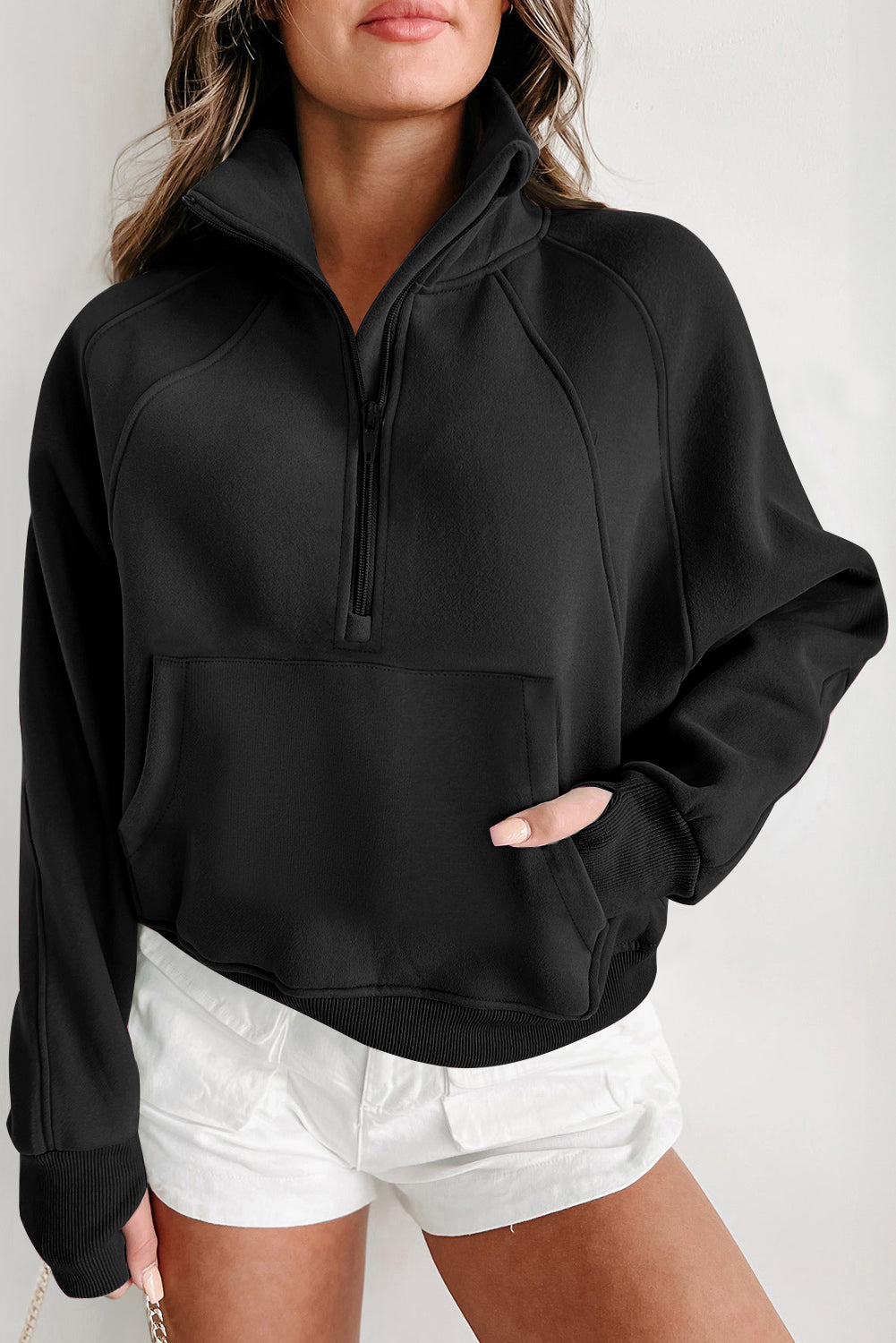 Elmwood Zip Up Stand Collar Ribbed Thumbhole Sleeve Sweatshirt