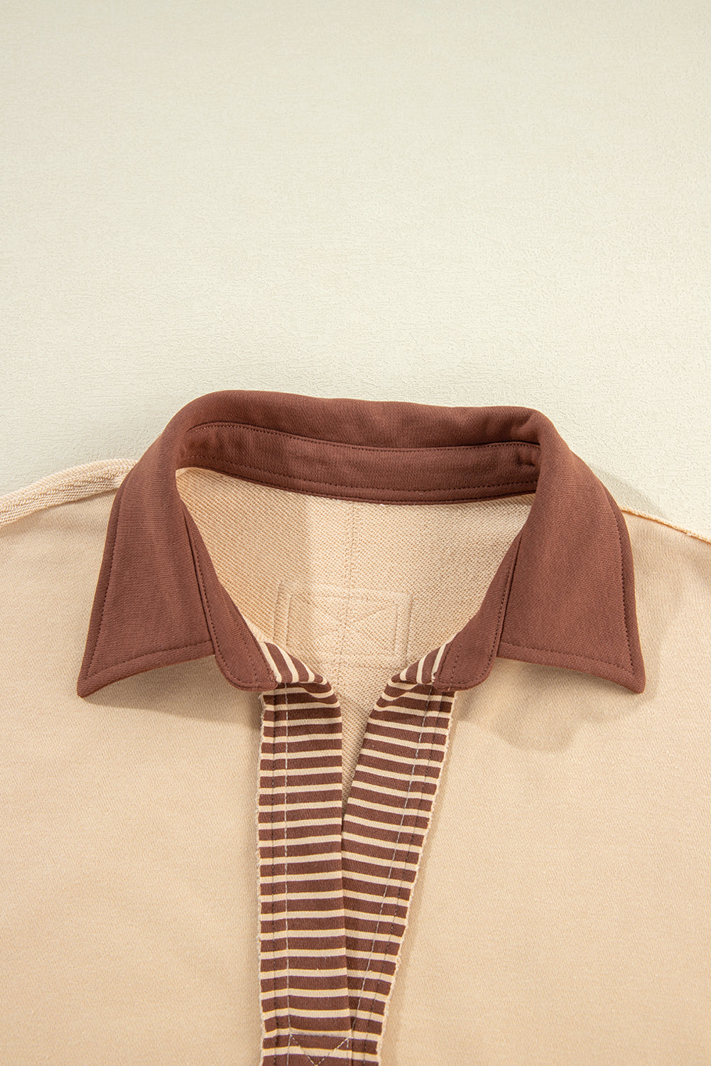 Pale Chestnut Striped Patchwork Collar Sweatshirt