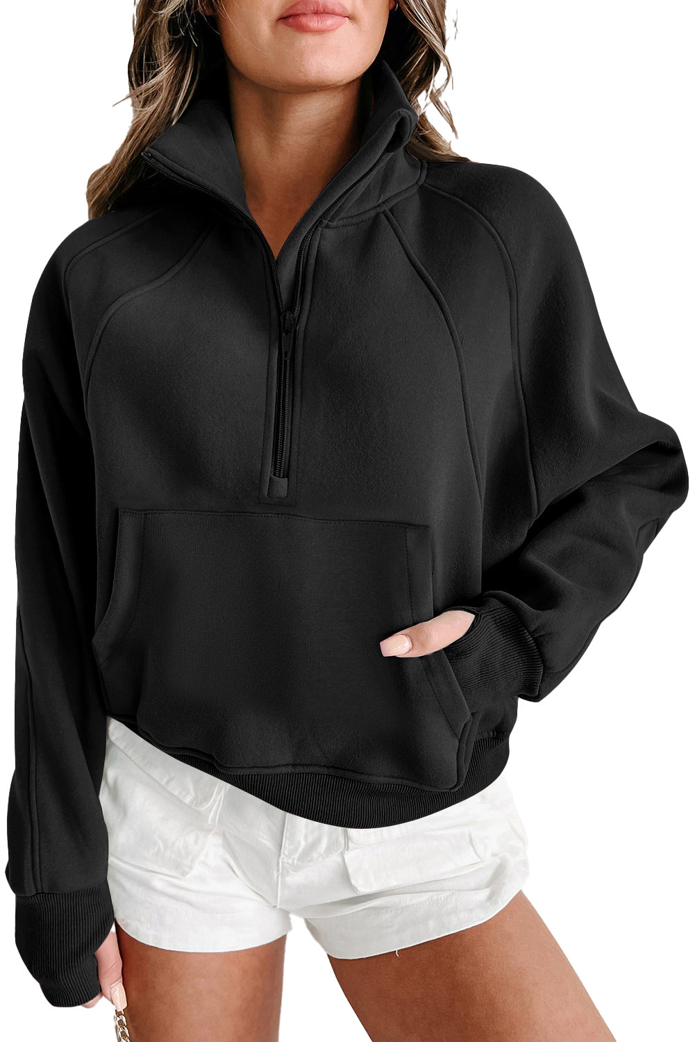 Elmwood Zip Up Stand Collar Ribbed Thumbhole Sleeve Sweatshirt