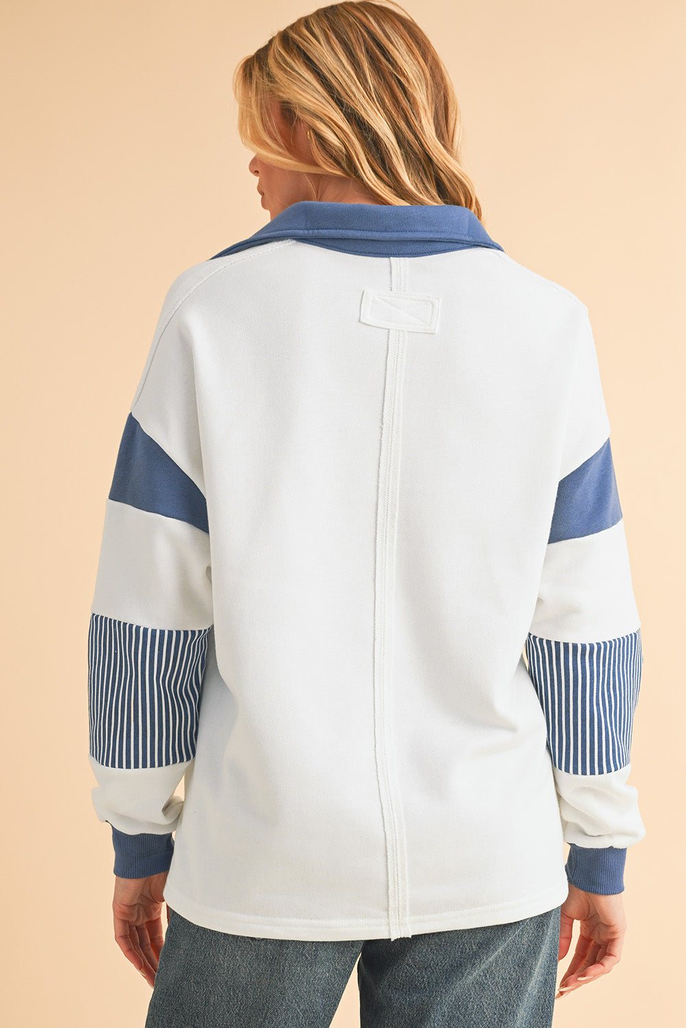 Pale Chestnut Striped Patchwork Collar Sweatshirt