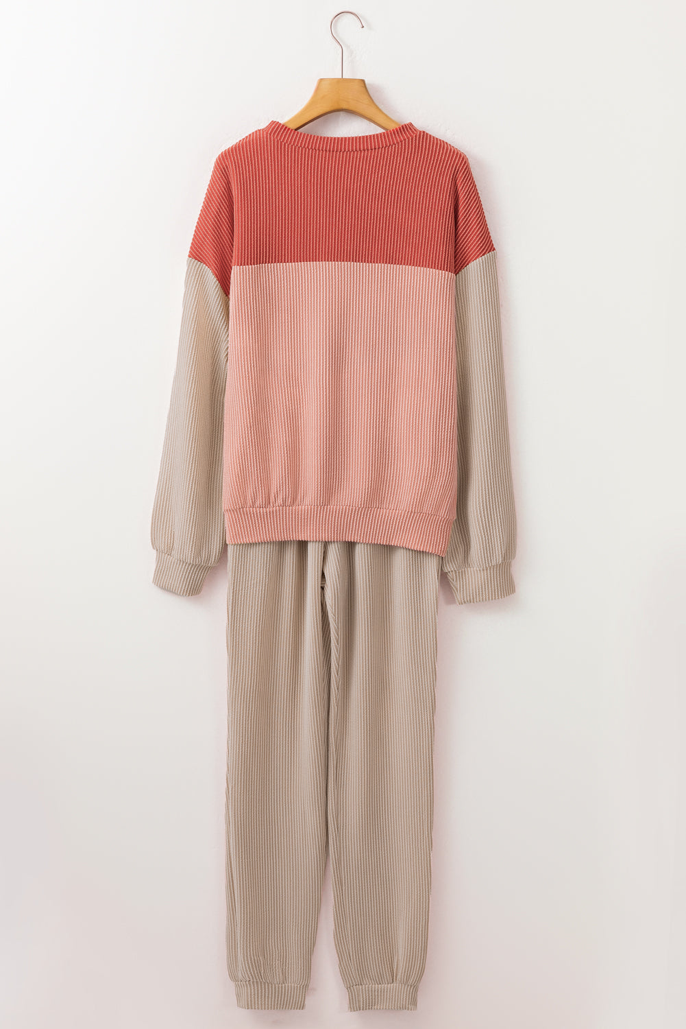 Brown Colorblock Corded Slouchy Top and Pants Set