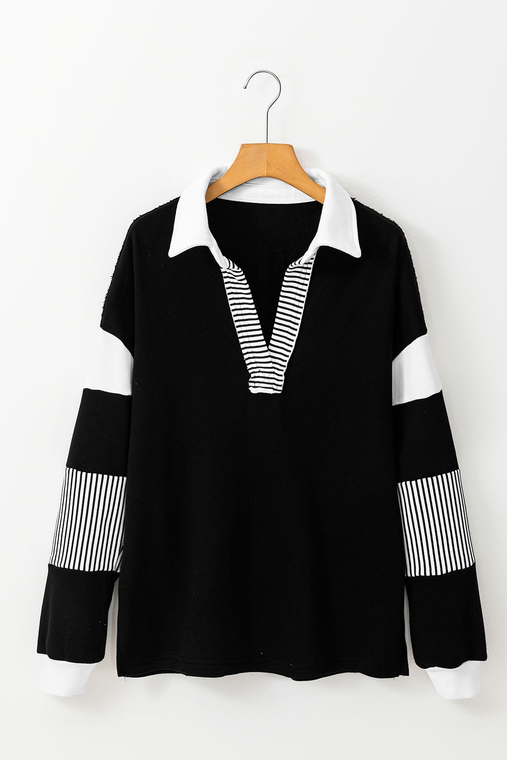 Pale Chestnut Striped Patchwork Collar Sweatshirt