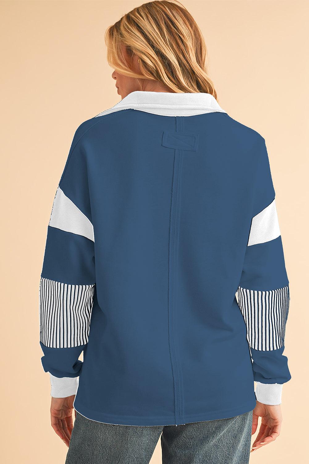 Pale Chestnut Striped Patchwork Collar Sweatshirt