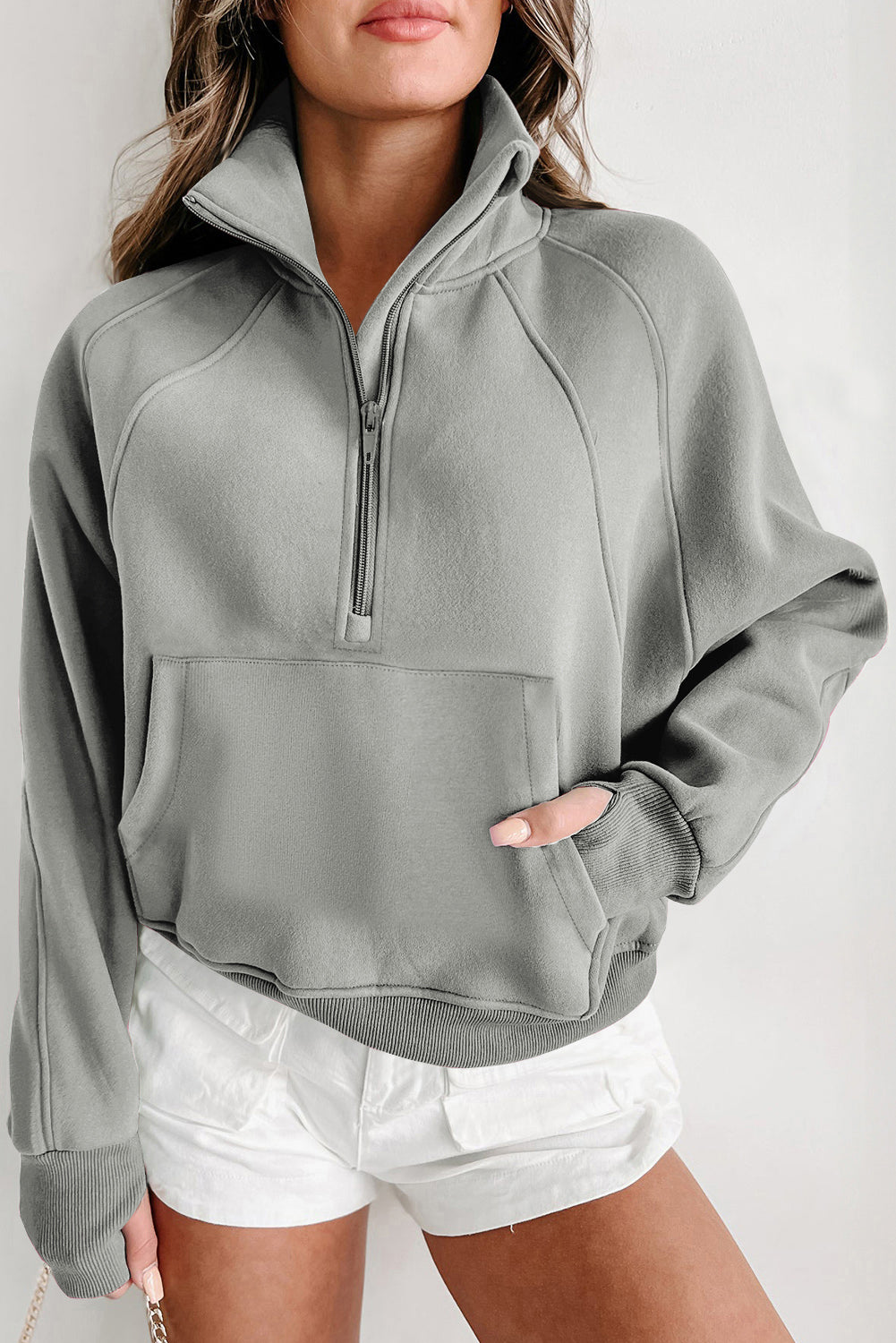 Elmwood Zip Up Stand Collar Ribbed Thumbhole Sleeve Sweatshirt