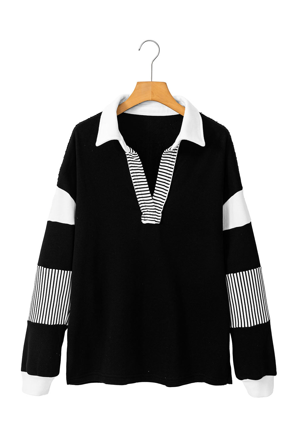 Pale Chestnut Striped Patchwork Collar Sweatshirt