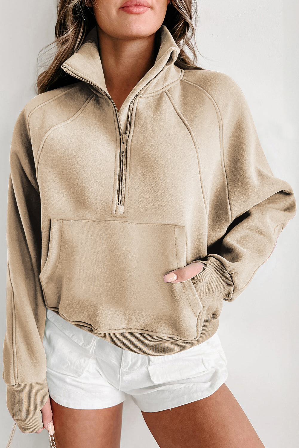 Elmwood Zip Up Stand Collar Ribbed Thumbhole Sleeve Sweatshirt