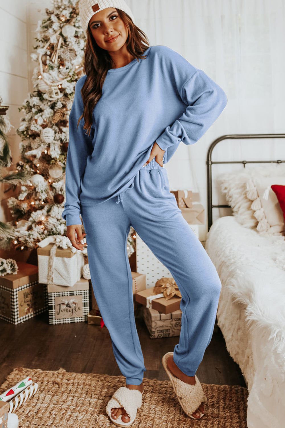 Grey Long Sleeve Pullover & Jogger Pants Loungewear Set