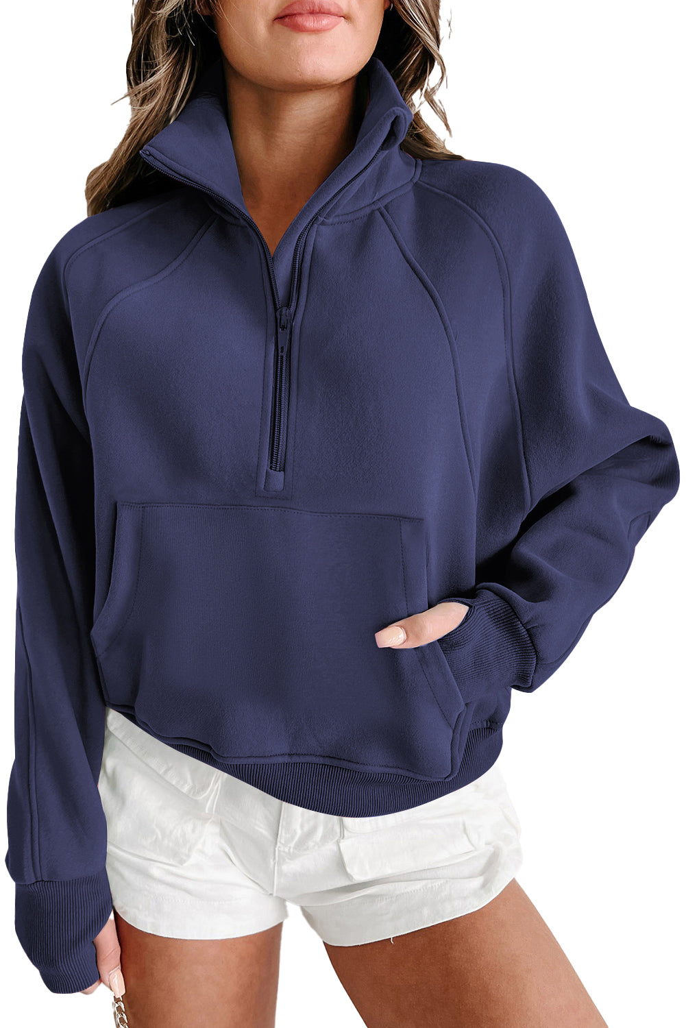 Elmwood Zip Up Stand Collar Ribbed Thumbhole Sleeve Sweatshirt