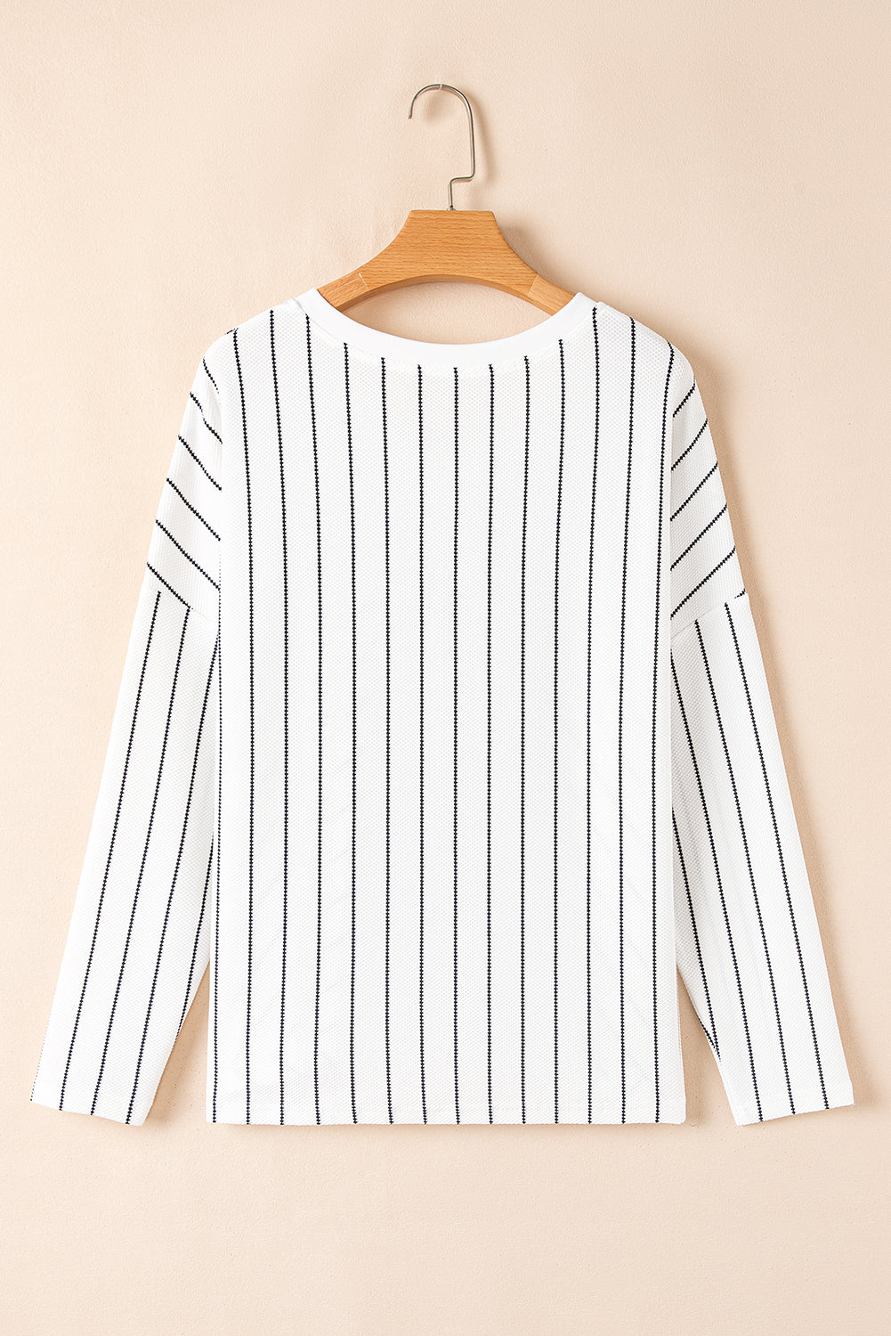 Black Stripe V Neck Long Sleeve Waffle Knit Top