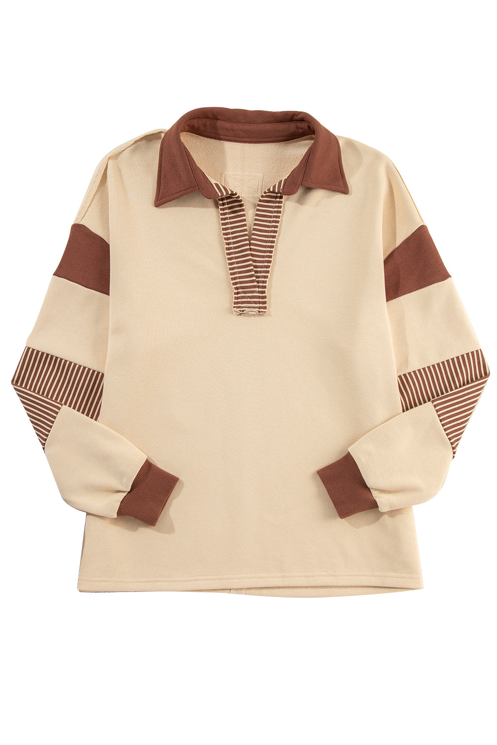 Pale Chestnut Striped Patchwork Collar Sweatshirt