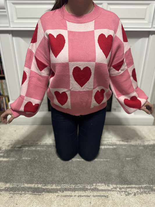 Red Heart Checkered Crewneck Sweater