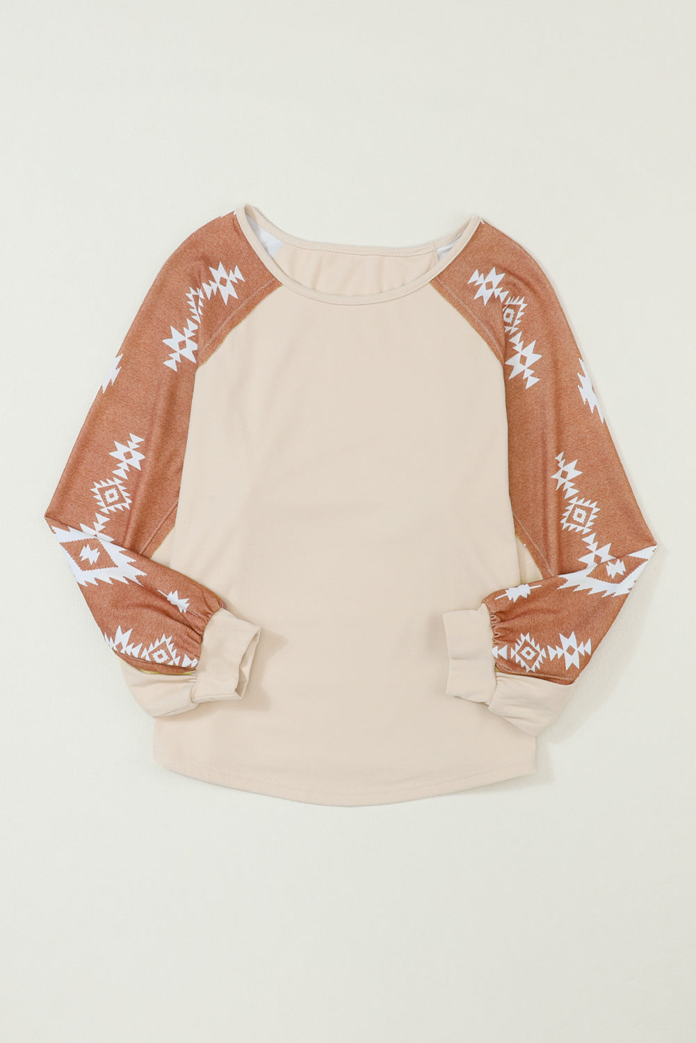 Apricot Casual Ethnic Print Patch Long Sleeve Top