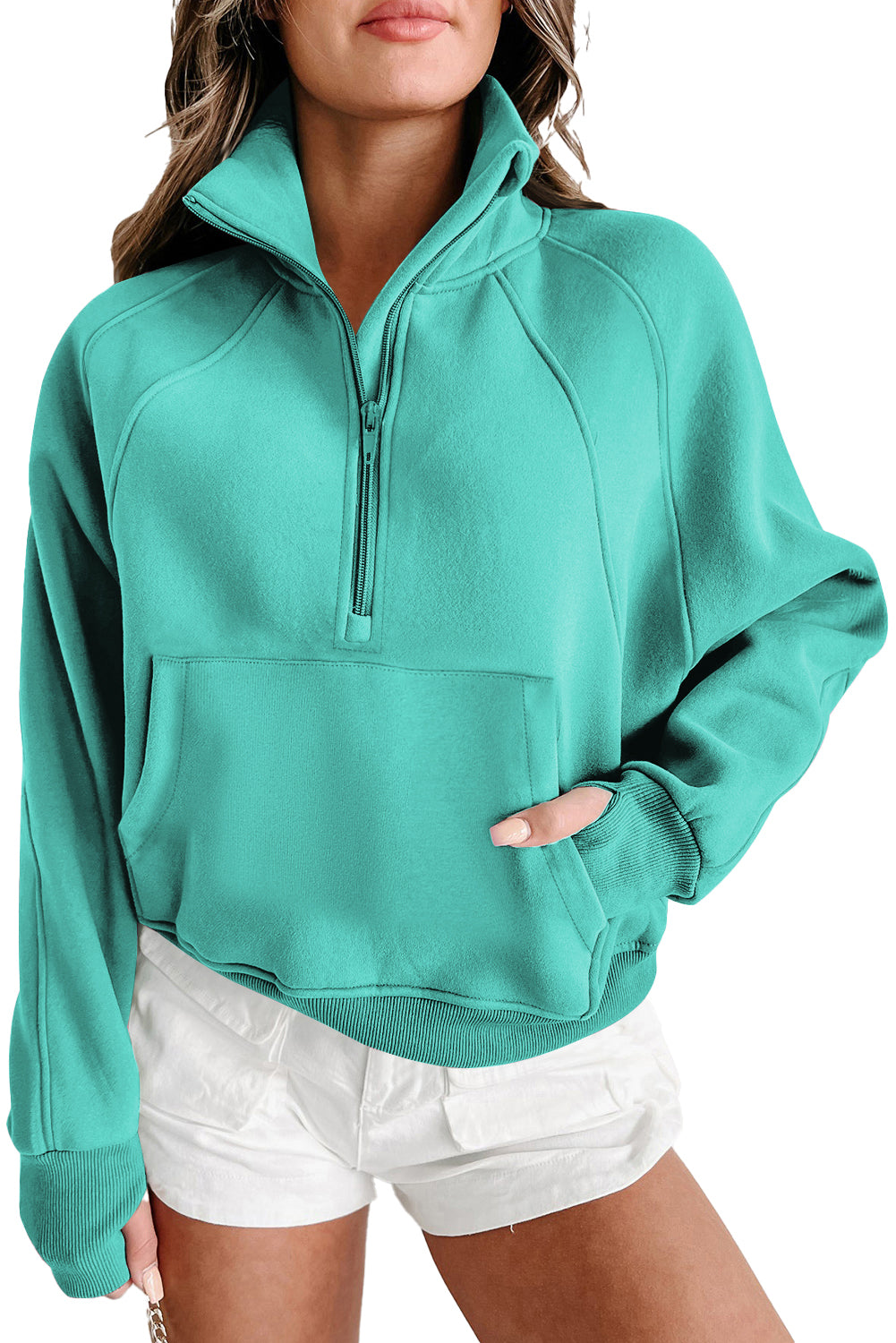 Elmwood Zip Up Stand Collar Ribbed Thumbhole Sleeve Sweatshirt