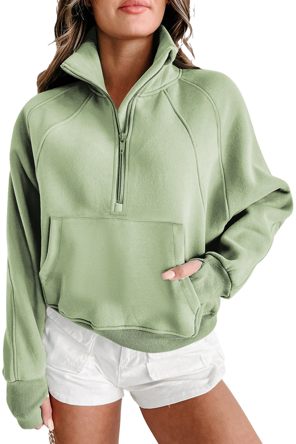 Elmwood Zip Up Stand Collar Ribbed Thumbhole Sleeve Sweatshirt