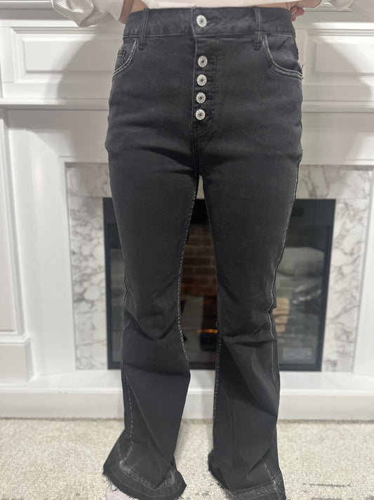 Black High Waisted Button Down Flare Jeans