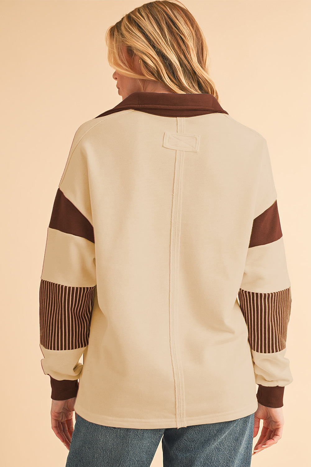 Pale Chestnut Striped Patchwork Collar Sweatshirt