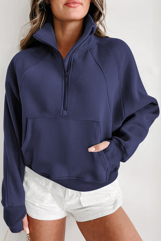 Elmwood Zip Up Stand Collar Ribbed Thumbhole Sleeve Sweatshirt