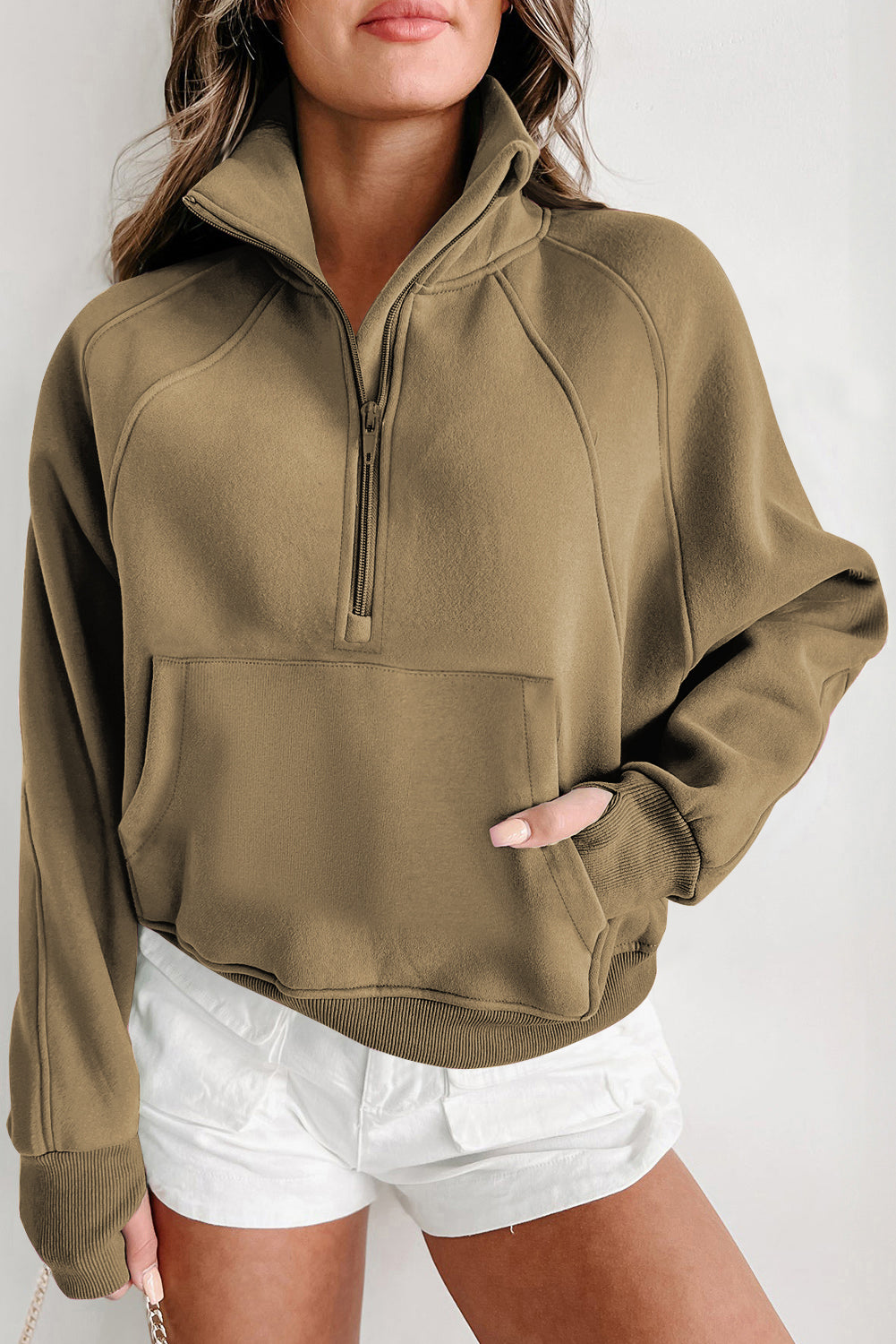 Elmwood Zip Up Stand Collar Ribbed Thumbhole Sleeve Sweatshirt