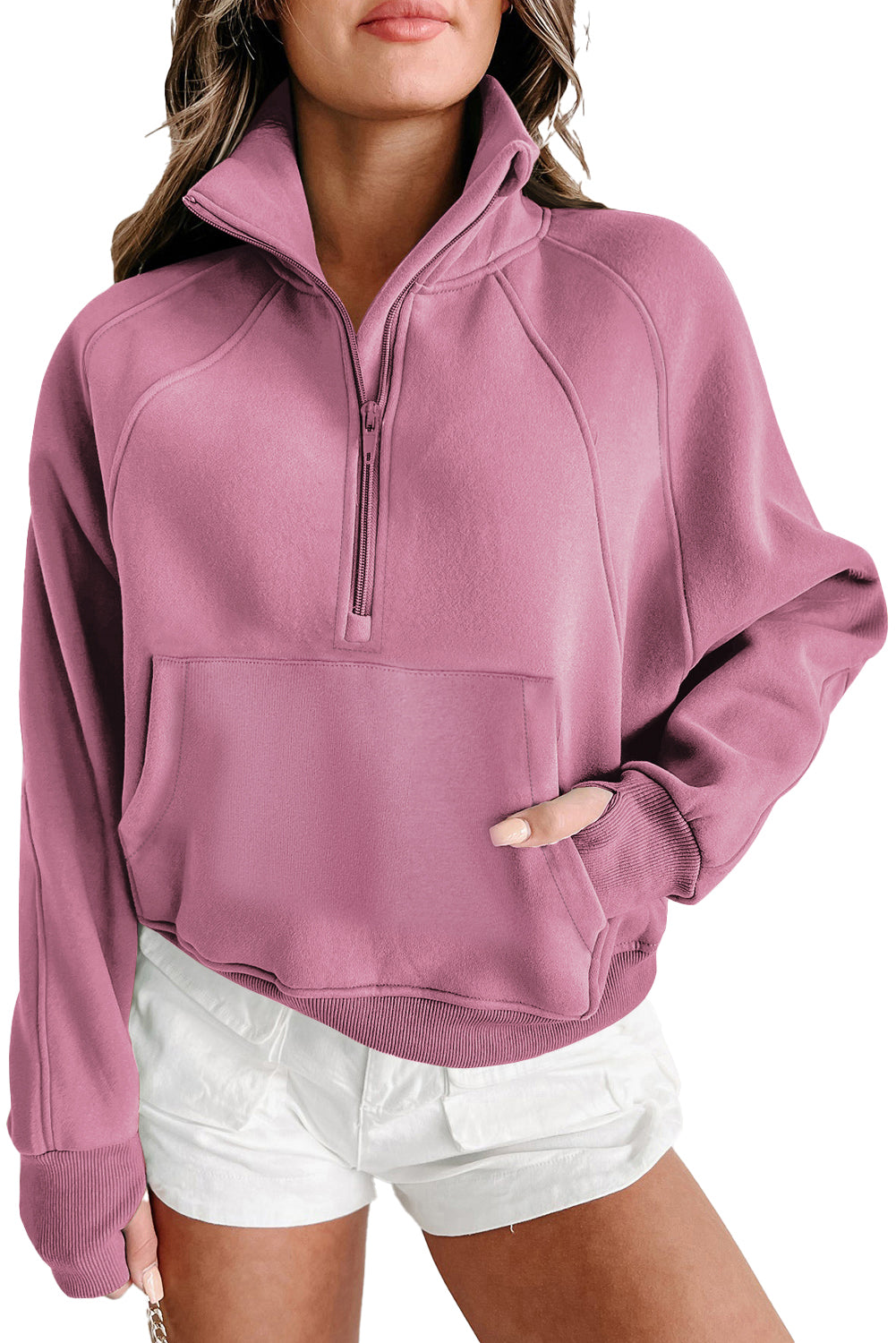 Elmwood Zip Up Stand Collar Ribbed Thumbhole Sleeve Sweatshirt