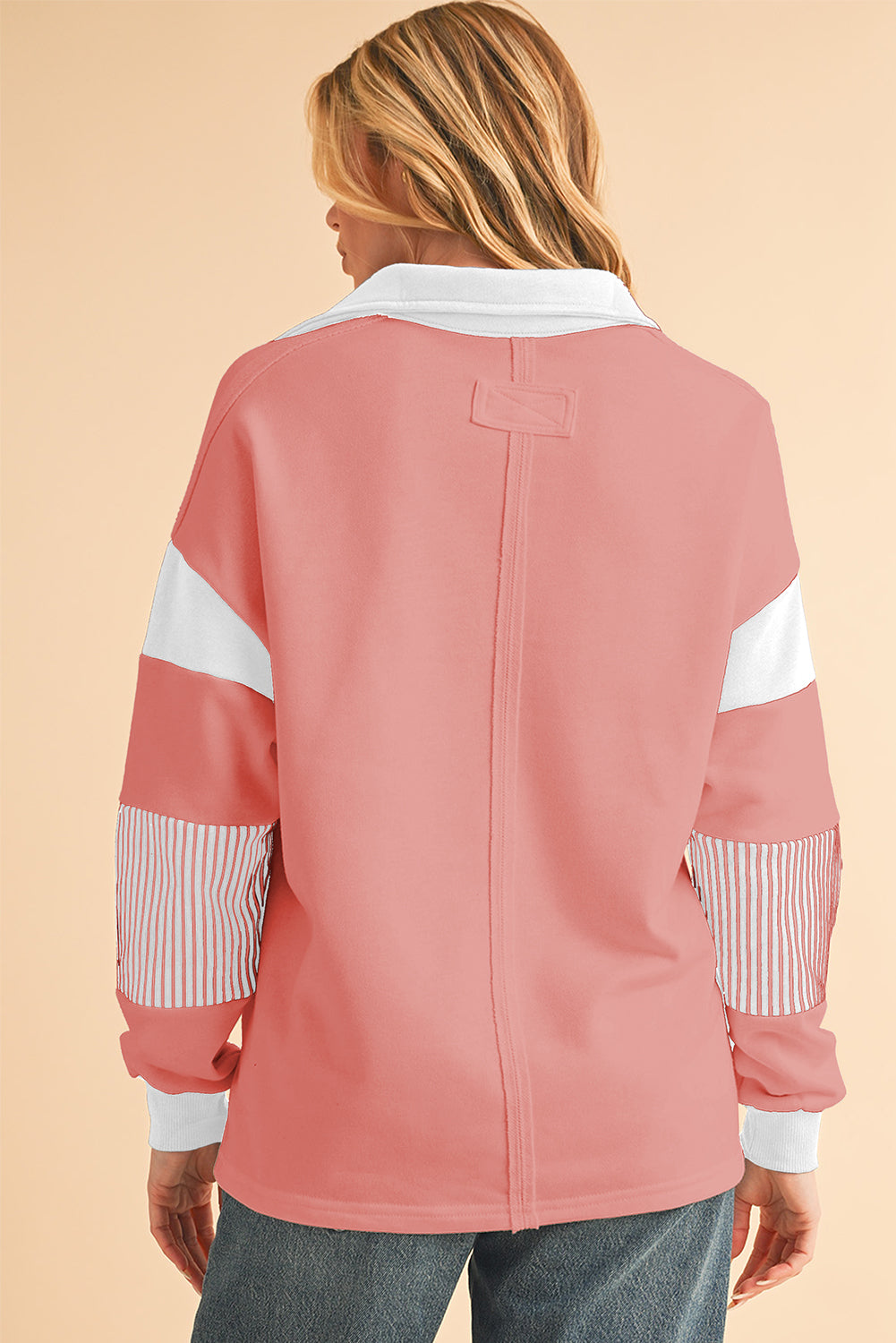 Pale Chestnut Striped Patchwork Collar Sweatshirt