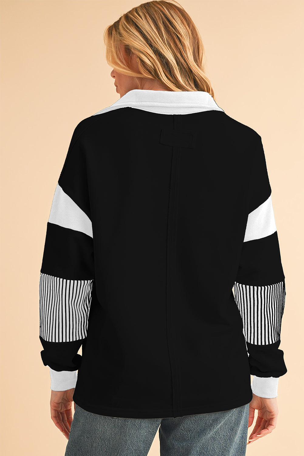 Pale Chestnut Striped Patchwork Collar Sweatshirt