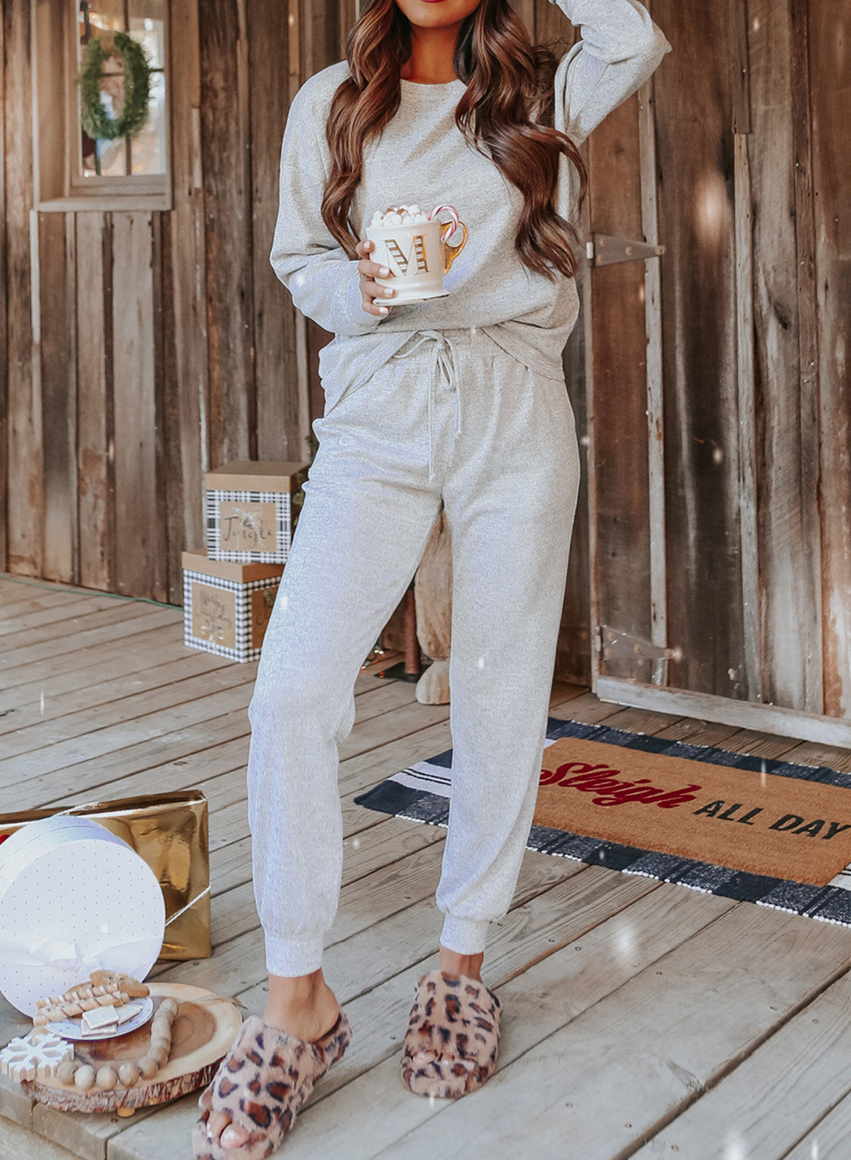 Grey Long Sleeve Pullover & Jogger Pants Loungewear Set