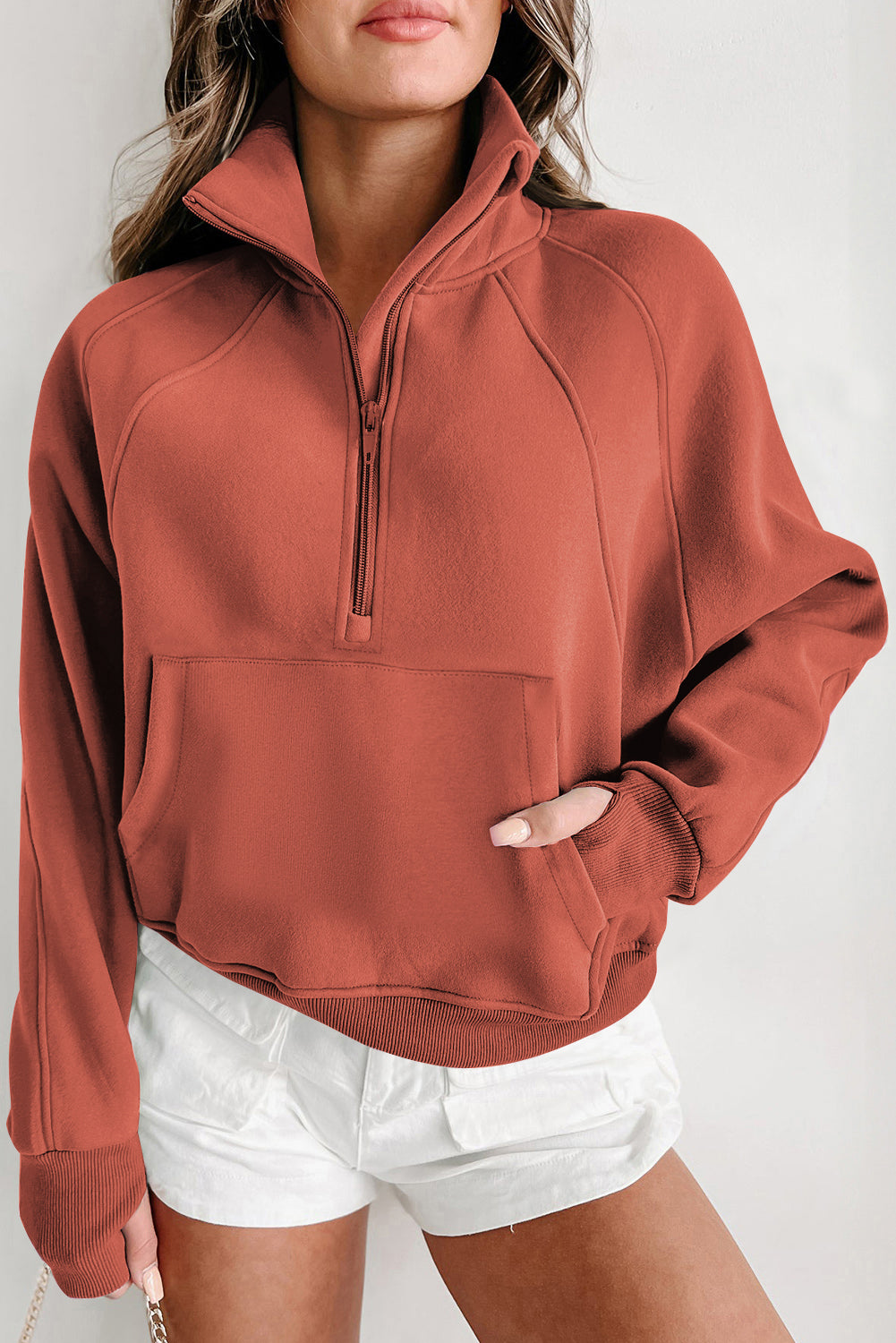 Elmwood Zip Up Stand Collar Ribbed Thumbhole Sleeve Sweatshirt