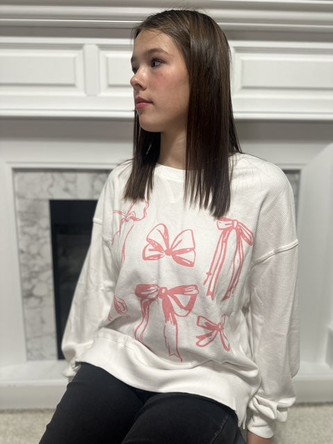 White Bowknot Patterned Long Sleeve